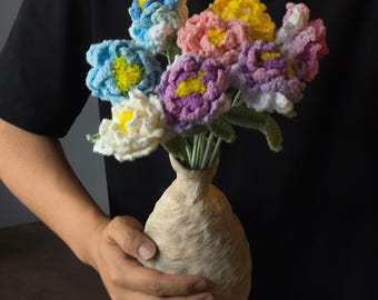Handgemachtes gehäkeltes Pfingstrosen-Blumenstrauß: Ewiges Blumengeschenk