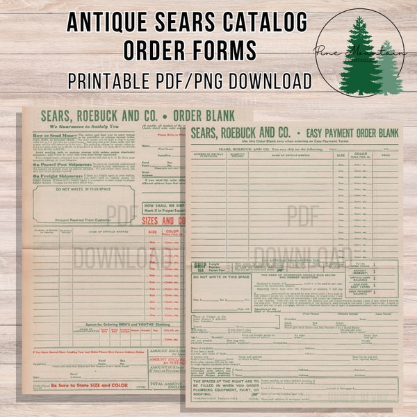 Printable Vintage Sears Roebuck Catalog Order Forms - Digital Collage Sheet - Instant PNG PDF Download - Scrapbooking Crafting - 300ppi