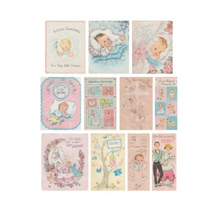 Cartões de chá de bebê vintage retrô para impressão - Folha de colagem digital - PDF instantâneo | Download PNG - Scrapbooking - Artesanato - 300ppi