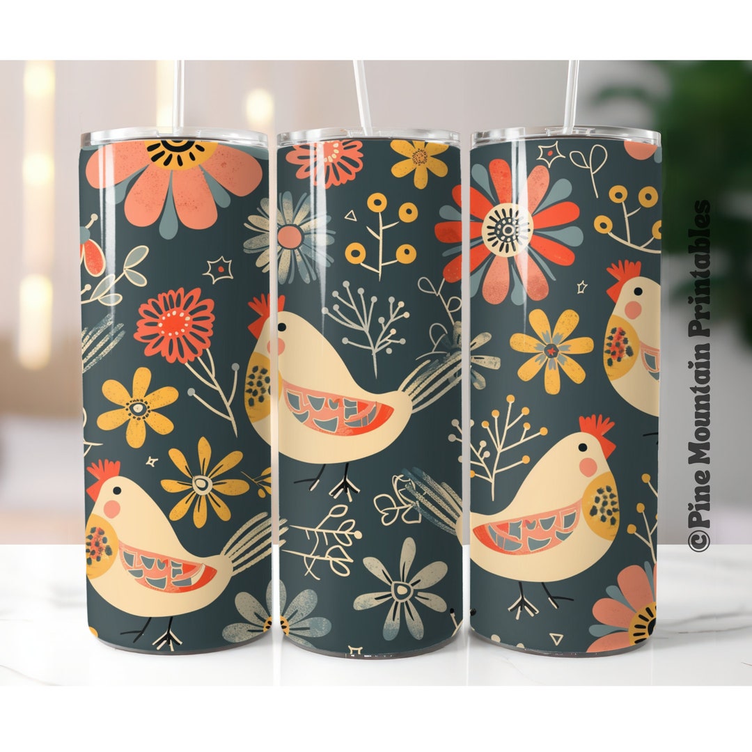 Chicken Floral Tumbler Wrap PNG, 20 Oz Skinny Tumbler Sublimation ...