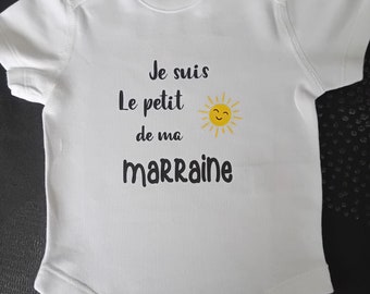 Body bébé unisexe Personnalisé "Je suis le petit Soleil de ma Marraine ou autre personnalisation a la place de marraine (Mamie ,Maman...)"