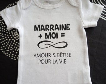 Bodie Body bébé personnalisé "Marraine ou le mot de votre choix + Moi = Infini Amour & Bêtise pour la vie"