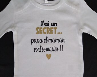 Baby bodysuits or unisex personalized t-shirts Wedding announcement "I have a Secret Mom and Dad or the words of your choice will get married!!"