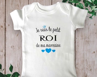 Body body neonato unisex personalizzato "Sono il piccolo RE della mia madrina o altra parola a tua scelta (il mio padrino, mia madre, mia nonna...)"