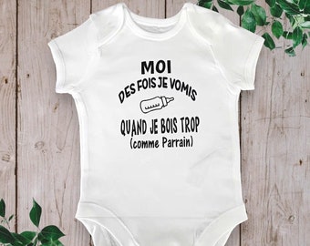 Bodie Personalisierter Baby-Body „Manchmal muss ich mich übergeben, wenn ich zu viel trinke (wie Pate) oder ein anderes Wort Ihrer Wahl: Patin, Opa …“