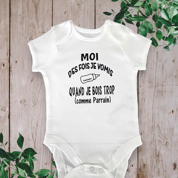 Bodie Gepersonaliseerd babyrompertje "Ik moet soms overgeven als ik te veel drink (zoals GODFATHER) of een ander woord naar keuze Godmother, opa..."