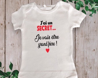 Bodies Body ou t-shirt bébé unisexe idéal pour Annoncer une grossesse "J'ai un SECRET… je vais être grande sœur ou grand frère, cousine ..."