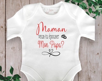 Bodie Body o camiseta de bebé unisex ideal para propuesta de matrimonio "¿Mamá te casarás con mi papá?" posibilidad de revertir a mamá y papá