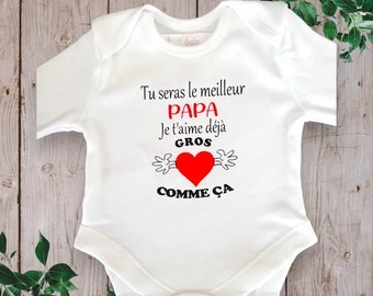 Body de bebé unisex personalizado ideal para anuncios de embarazo "Serás el mejor PAPÁ Ya te quiero Así de grande"