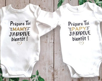 Bodies Body bébé personnalisé annonces grossesse " Prépare toi Marraine ou le mot de votre choix (Mamie, parrain...) j'arrive bientôt"