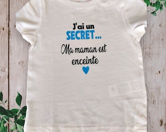 Bodies Body ou t-shirt bébé unisexe pour Annoncer une grossesse "J'ai un SECRET… ma maman est enceinte" ou autre mot de votre choix marraine