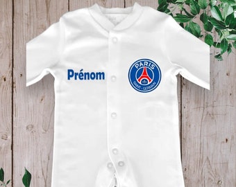 Pyjama bébé unisexe personnalisé " LOGO PSG avec le Prénom de votre choix " Couleur du prénom Bleu Royal ou Rouge au choix