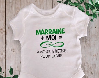 Bodie Body bébé personnalisé "Marraine ou le mot de votre choix + Moi = Infini Amour & Bêtise pour la vie"