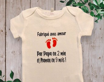 Body Bébé Manches Courtes - Fait Main En France - Coton Doux - Motif Humoristique Original - Neuf Avec étiquettes