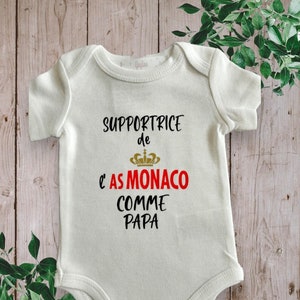 Bodies body bébé unisexe personnalisé Supportrice ou Supporter au choix de l'AS MONACO Comme PAPA ou avec le mot de votre choix image 2