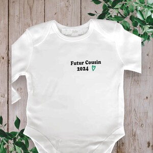 Bodies ou T-shirts unisexe personnalisé Annonces grossesse Futur Cousin 2024 ou personnalisation au choix Grand frère, Future cousine Vert foncé