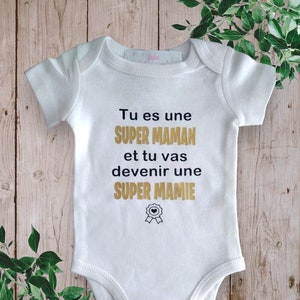 Annuncio di gravidanza personalizzato con body per neonato &quot;Sei una SUPER MAMMA o la parola che preferisci e diventerai una super nonna&quot;