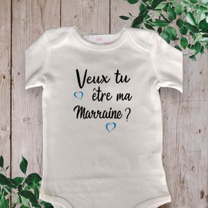 Bodies Body bébé unisexe Personnalisé Veux tu être ma Marraine ou mon Parrain ou autre mot de votre choix BLEU CIEL