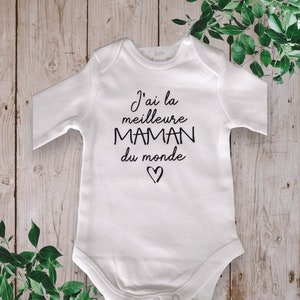 Bodys de bebé unisex personalizados Tengo la Mejor MAMÁ del Mundo o con la palabra que tú elijas TATA, ABUELA... Noir