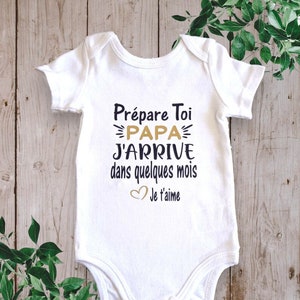 Bodie Body bébé personnalisé Annonces grossesse Prépare toi PAPA ou le mot de votre choix J'arrive dans quelques Mois Je t'aime OR