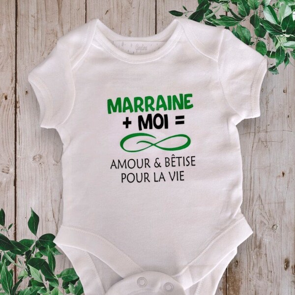 Bodie Body bébé personnalisé "Marraine ou le mot de votre choix + Moi = Infini Amour & Bêtise pour la vie"