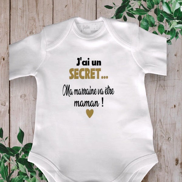 Bodies Body ou t-shirt bébé unisexe pour Annoncer une grossesse "J'ai un SECRET… ma marraine va être Maman !" ou autre mot de votre choix
