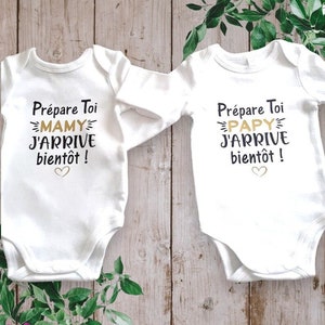 Personalized baby bodysuits pregnancy announcements "Get ready Godmother or the word of your choice (Grandma, godfather, Auntie...) I'll be there soon"