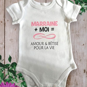 Bodie Body bébé personnalisé Marraine ou le mot de votre choix Moi Infini Amour & Bêtise pour la vie Rose claire