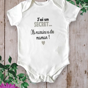 Bodies Body ou t-shirt bébé unisexe pour Annoncer une grossesse J'ai un SECRET ma marraine va être Maman ou autre mot de votre choix image 9