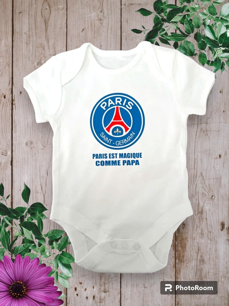 Body body neonato unisex personalizzato Logo e testo Parigi è magica come papà o la parola a tua scelta al posto di papà padrino, nonno, ecc. Bleu