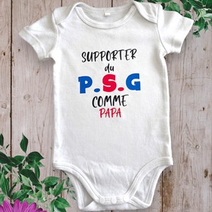 Bodies Body bébé ou t-shirt unisexe personnalisé Supporter ou Supportrice du P.S.G comme Papa ou le mot de votre choix Parrain, Papi Rouge