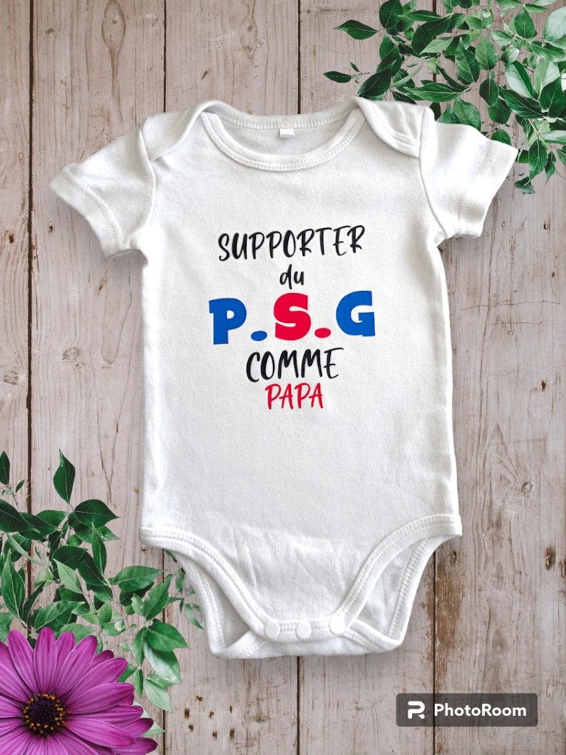 Bodies Body bébé ou t-shirt unisexe personnalisé Supporter ou Supportrice du P.S.G comme Papa ou le mot de votre choix Parrain, Papi Rouge