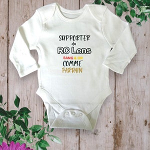 Body bébé ou t-shirt unisexe personnalisé Supporter ou Supportrice du RC LENS sang & or comme Papa ou le mot de votre choix Parrain,Papi image 3