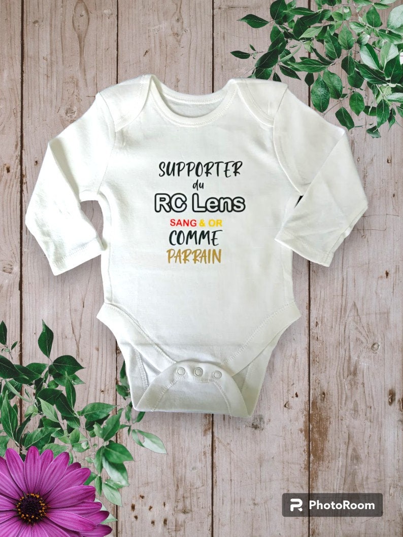Body bébé ou t-shirt unisexe personnalisé Supporter ou Supportrice du RC LENS sang & or comme Papa ou le mot de votre choix Parrain,Papi image 3