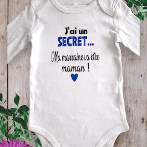 Bodies Body ou t-shirt bébé unisexe pour Annoncer une grossesse J'ai un SECRET ma marraine va être Maman ou autre mot de votre choix Bleu Royal