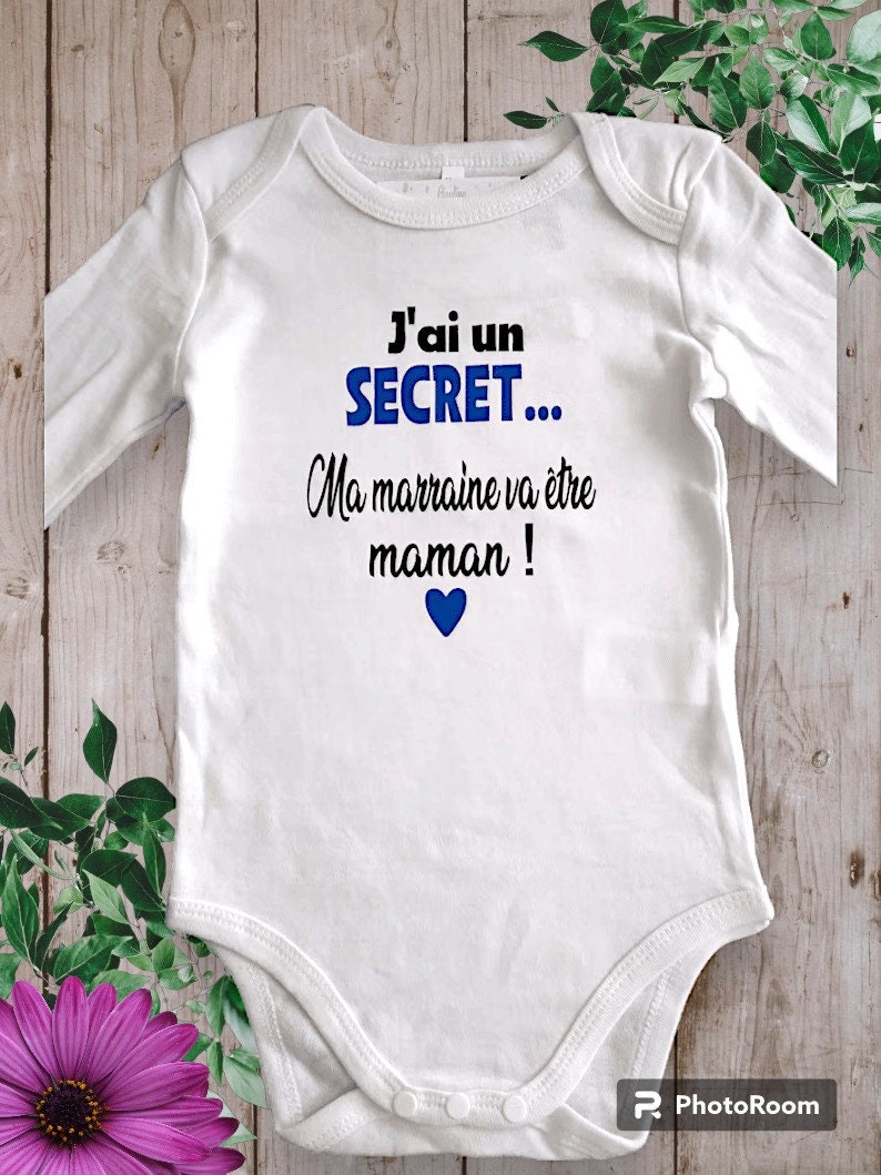 Bodies Body ou t-shirt bébé unisexe pour Annoncer une grossesse J'ai un SECRET ma marraine va être Maman ou autre mot de votre choix Bleu Royal