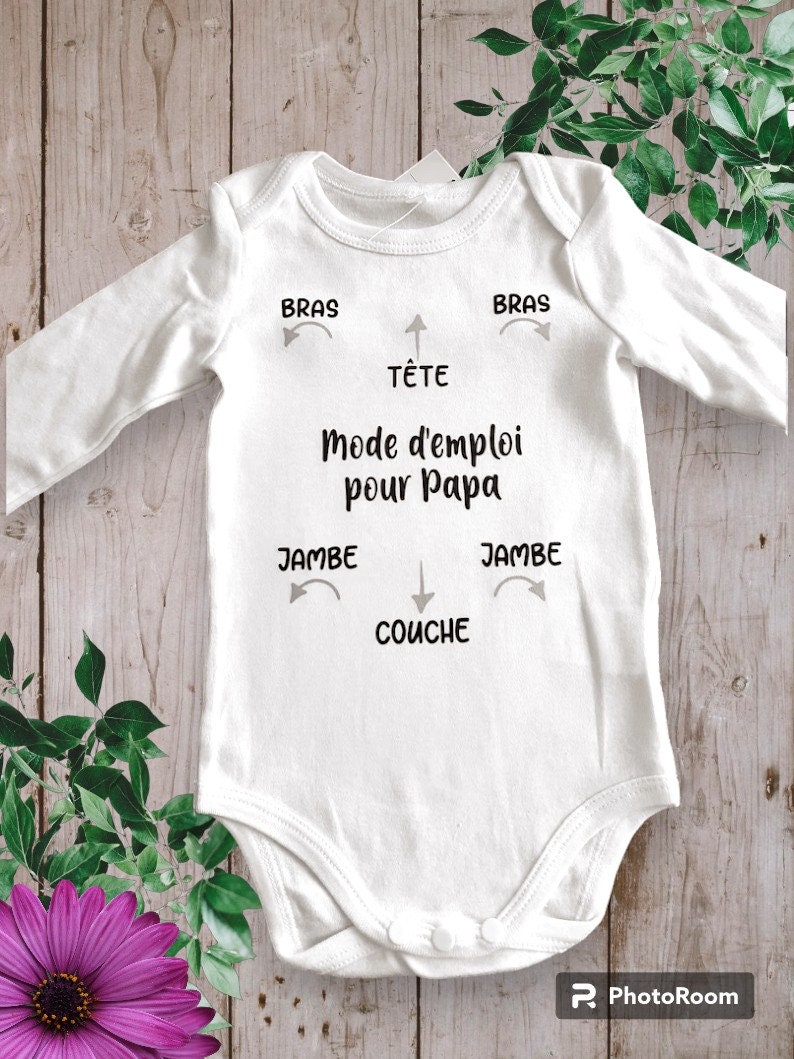 Bodie Body bébé Personnalisé Notice Pour PAPA ou par le mot de votre choix Parrain , marraine etc... gris