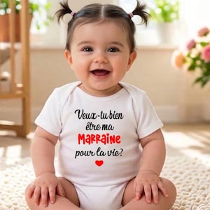 Baby bodysuit asking for godmother or godfather (your choice) - Original pregnancy announcement - Gift for future godmother or godfather - Colors of your choice rouge