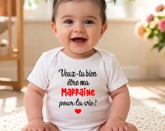 Bodies Body bébé Personnalisé "Veux-tu bien être mon Parrain pour la vie" ou ma marraine personnalisation et couleur au choix