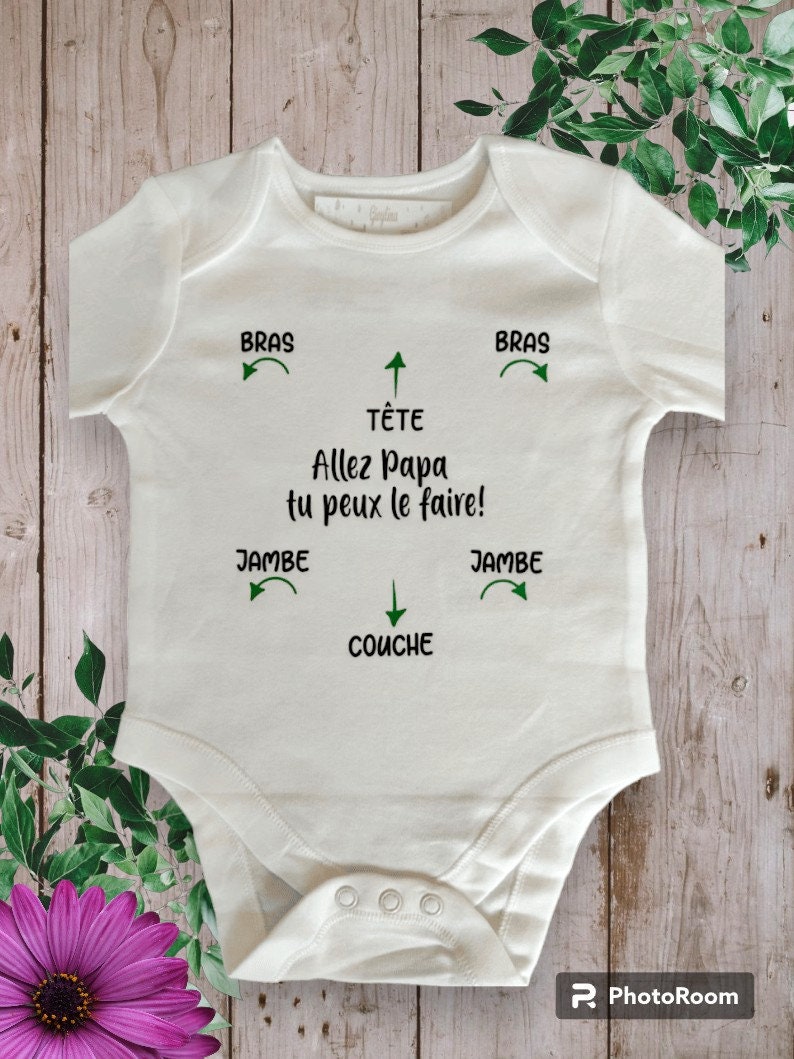 Bodie Personalized baby bodysuit Come on Dad you can do it Possibility of modifying the word Dad with the word of your choice VERT FONCÉ