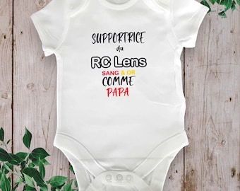 Personalizowane body niemowlęce lub koszulka unisex z napisem „Zwolennik RC LENS, krew i złoto jak tata lub słowo według własnego wyboru (ojciec chrzestny, dziadek)”