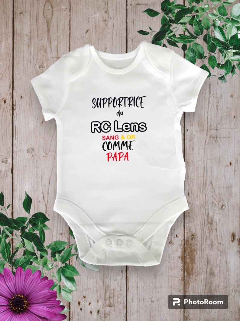 Baby bodysuit or personalized unisex t-shirt Supporter of RC LENS blood & gold like Dad or the word of your choice Godfather, Grandpa Rouge