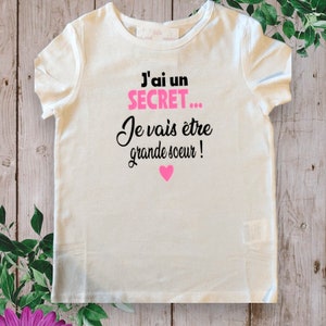 Bodies Body ou t-shirt bébé unisexe idéal pour Annoncer une grossesse J'ai un SECRET je vais être grande sœur ou grand frère, cousine ... image 9