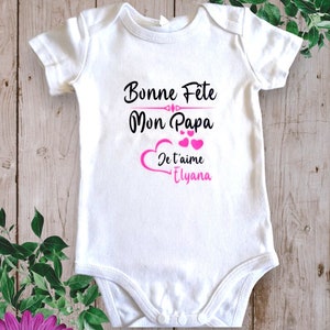 Personalized Baby Bodysuit Happy Birthday My Dad or the word of your choice My Grandma, My Mom... with First Name rose fluo