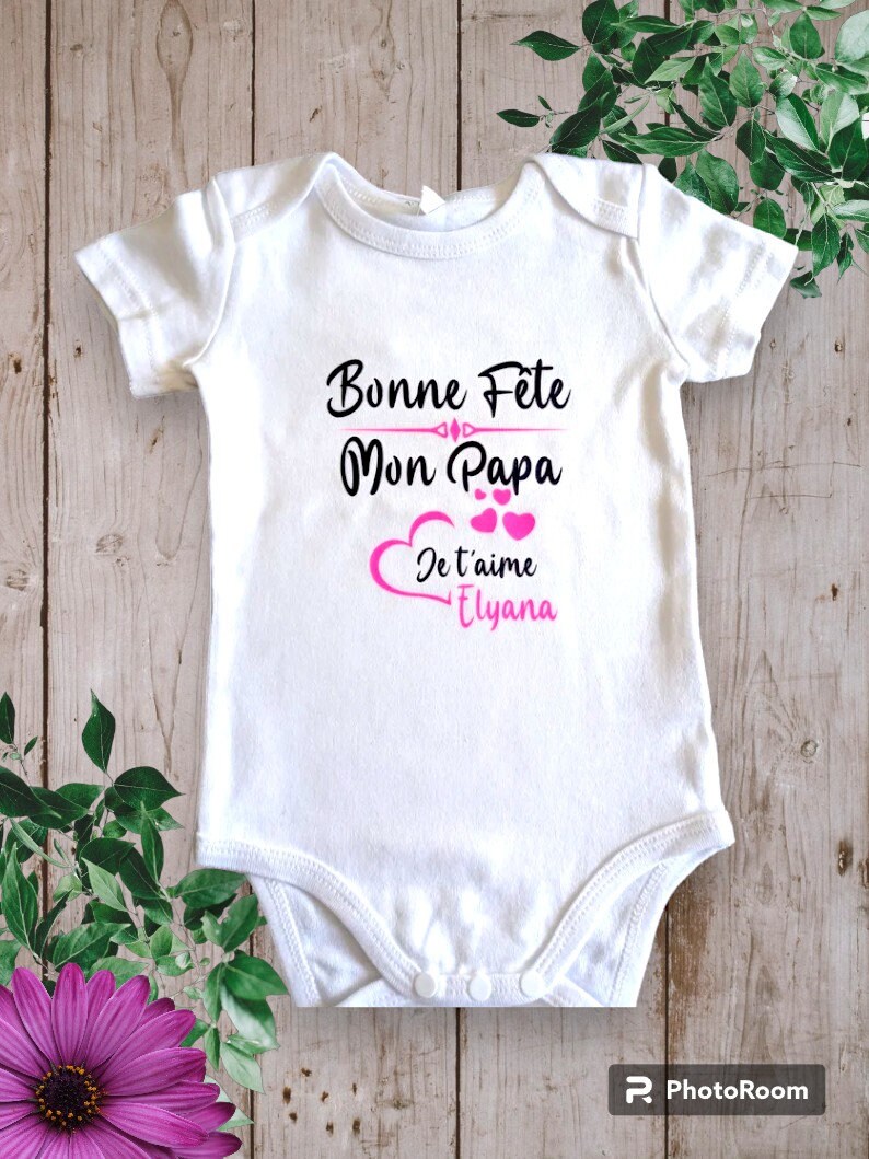 Personalized Baby Bodysuit Happy Birthday My Dad or the word of your choice My Grandma, My Mom... with First Name rose fluo