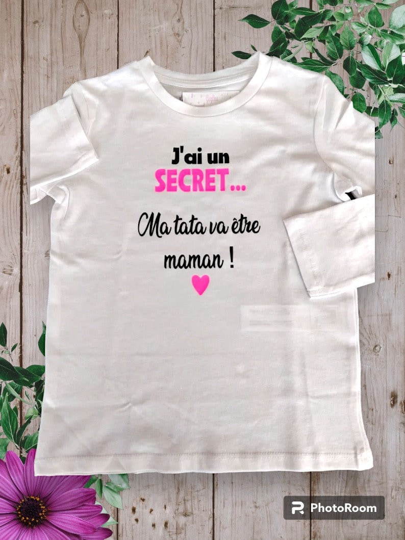 Bodies Body ou t-shirt bébé unisexe pour Annoncer une grossesse J'ai un SECRET ma marraine va être Maman ou autre mot de votre choix Rose Fluo