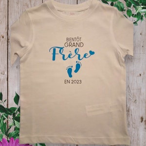 Bodie ou T-shirts unisexe personnalisé Annonces grossesse Bientôt Grande sœur en 2024 ou Bientôt Grand frère en 2024 Bleu ciel