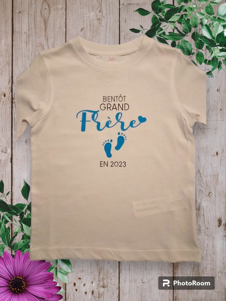 Bodie ou T-shirts unisexe personnalisé Annonces grossesse Bientôt Grande sœur en 2024 ou Bientôt Grand frère en 2024 Bleu ciel