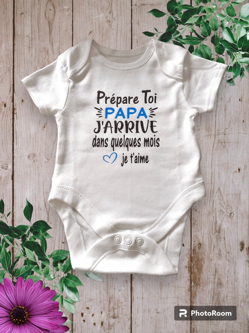 Bodie Body bébé personnalisé Annonces grossesse Prépare toi PAPA ou le mot de votre choix J'arrive dans quelques Mois Je t'aime Bleu clair