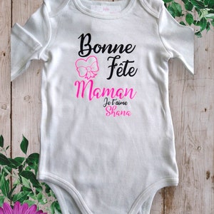 Personalized unisex baby bodysuits Happy Birthday DAD or the word of your choice Mom, grandma, etc. I love you and the first name of your choice Rose fluo